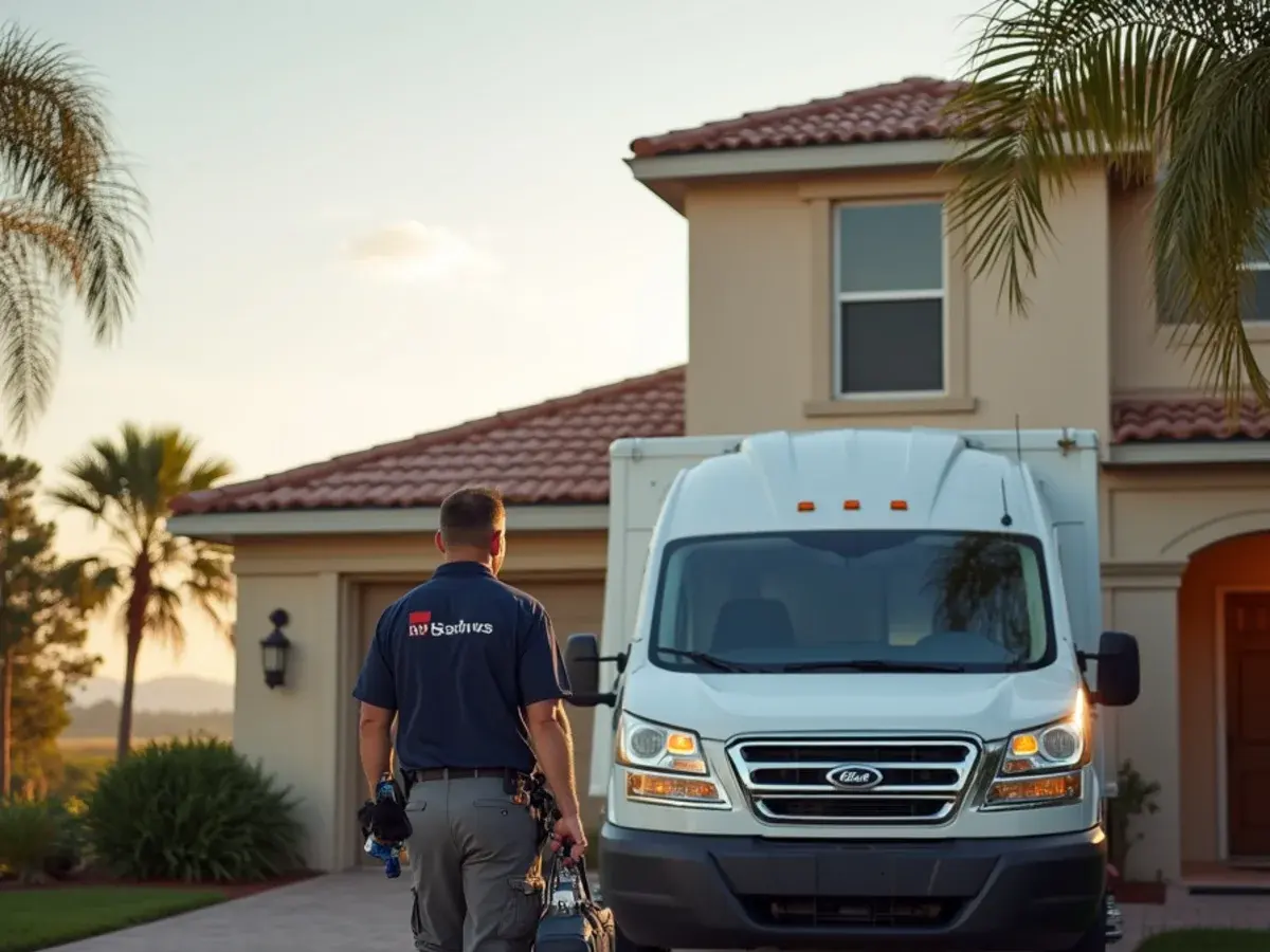 HVAC contractor arriving at a homeowner's two-story house in Clermont, FL