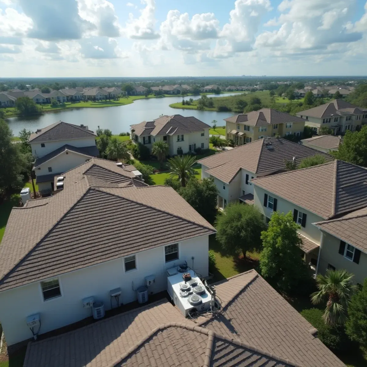 Aerial view of South Lake County neighborhoods, lakes and hills around Clermont, FL